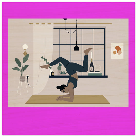 Yoga Inversion/Handstand with Split Pose Wood Print